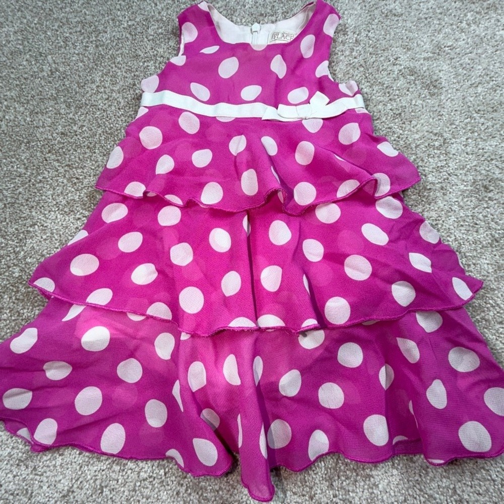 The Childrens Place Girls Pink Polka Dot Tiered Ruffle Party Dress 18 Months